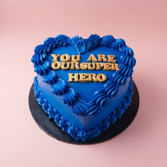 “You are our Superhero” Heart Cake
