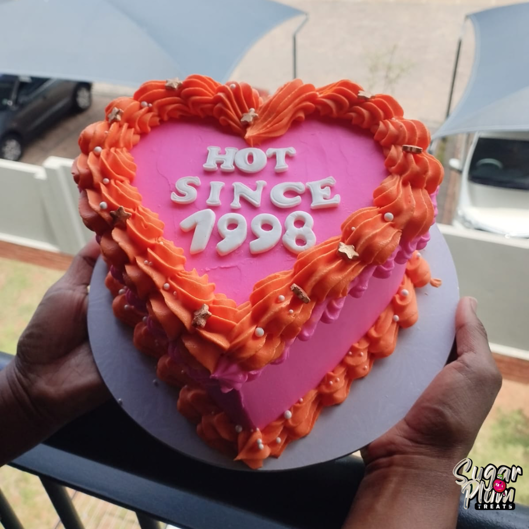 “Hot Since ” + Year Heart Cake