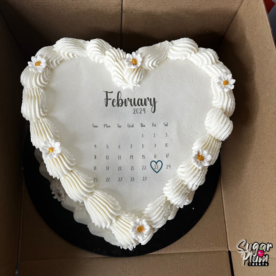 White Calendar Burn-away Heart Cake