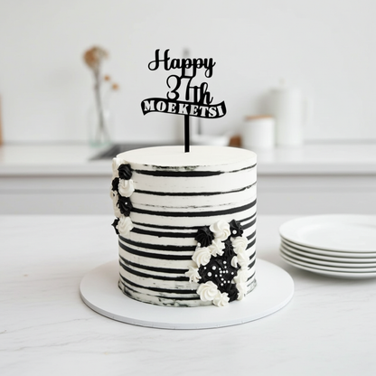 "Happy 37th Birthday in Black & White" Themed Cake